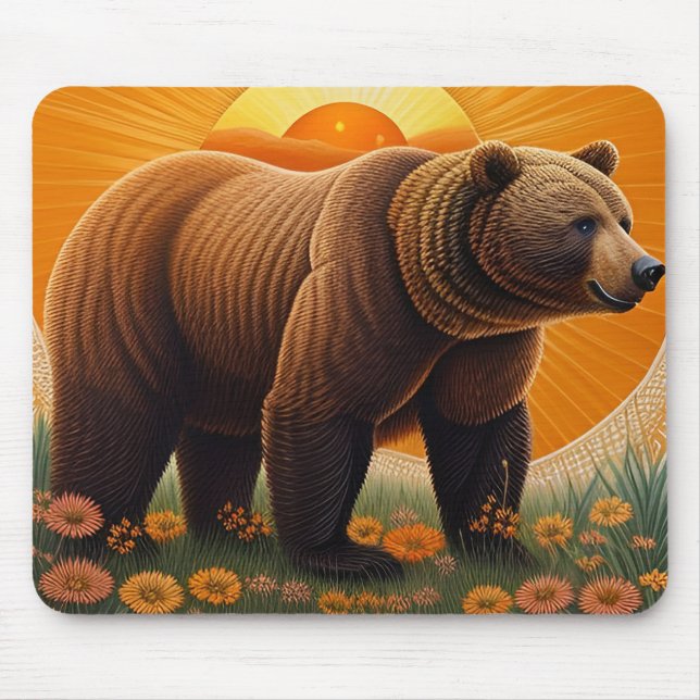 Mousepad Urso Pardo Majestoso em Pé em um Campo (Frente)