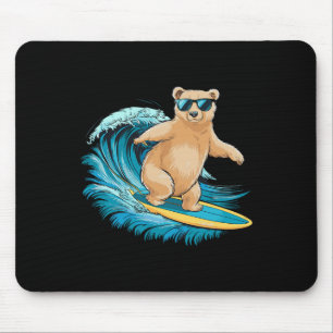 Mousepad Urso Pardo Surfista Praia Verão Prancha de Surfe S