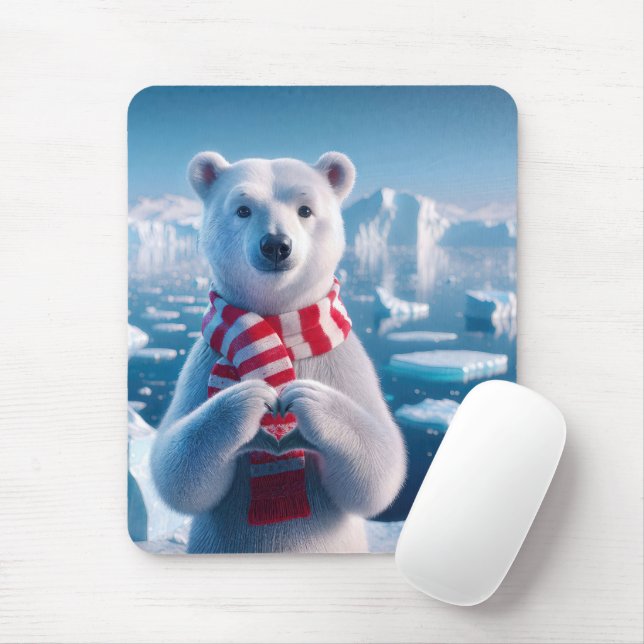 Mousepad Urso Polar com Coração (Com mouse)