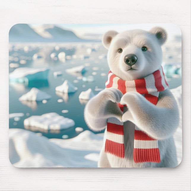 Mousepad Urso Polar com Peças Formando Coração (Frente)