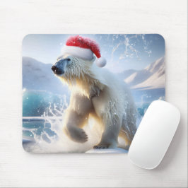 Mousepad Urso Polar de Natal Com Boné De Papai noel