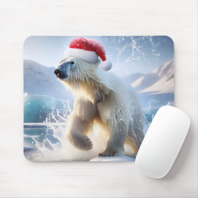 Mousepad Urso Polar de Natal Com Boné De Papai noel (Com mouse)