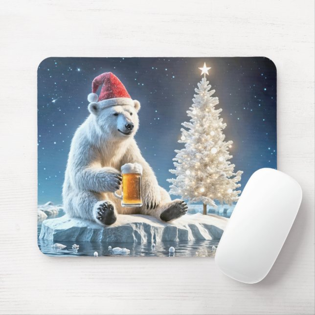 Mousepad Urso Polar De Natal Com Cerveja (Com mouse)