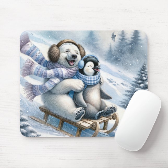 Mousepad Urso Polar Dormindo com Pinguim (Com mouse)
