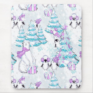 Mousepad Urso Polar e Amigos do Pinguim Cute em Aquarela