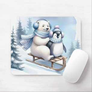 Mousepad Urso Polar e Pinguim em um Sled