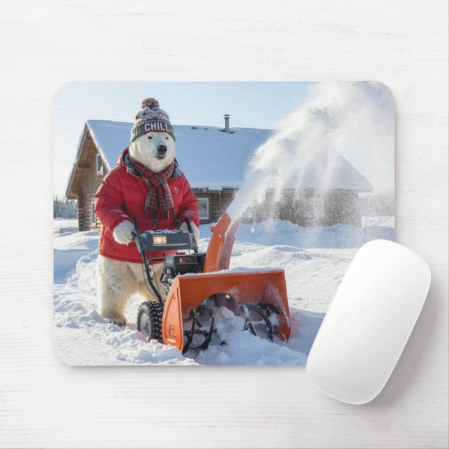 Mousepad Urso Polar Empurrando um Limpa-Neve (Com mouse)