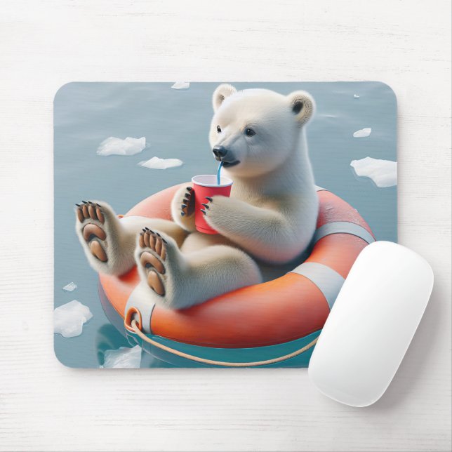 Mousepad Urso Polar Esfregando uma Bebida (Com mouse)