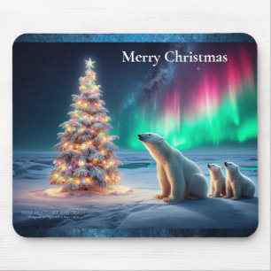 Mousepad Urso Polar Mamãe Cubra Luzes de Norte de Árvore de