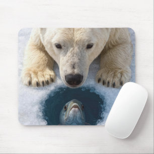 Mousepad Urso Polar Olhando para Peixe