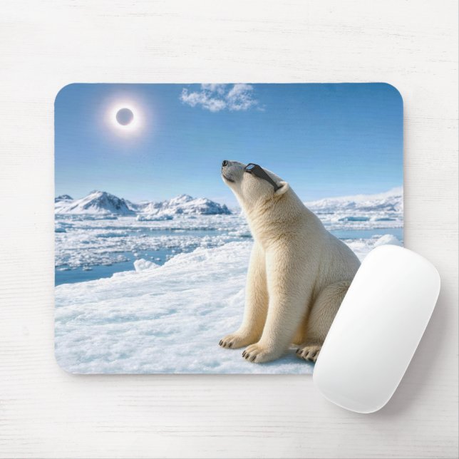 Mousepad Urso Polar Olhando para um Eclipse Solar  (Com mouse)