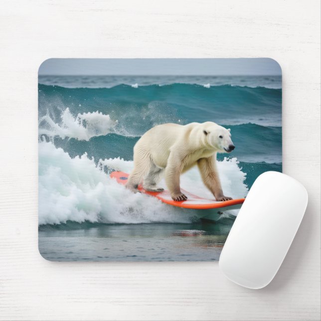 Mousepad Urso Polar Surfando Num Surfboard (Com mouse)