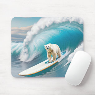 Mousepad Urso Polar Surfando Num Surfboard