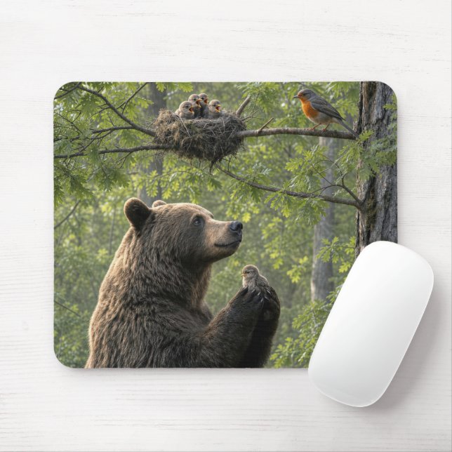 Mousepad Urso Resgatando um Bebê Robin (Com mouse)