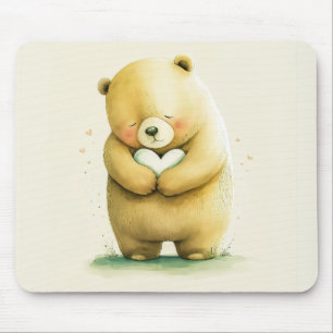 Mousepad Urso Triste Simples Segurando um Trabalho de arte 
