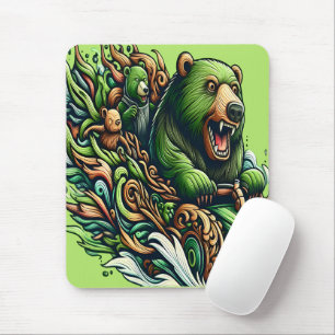 Mousepad Ursos Animados Dirigindo um Carro Verde