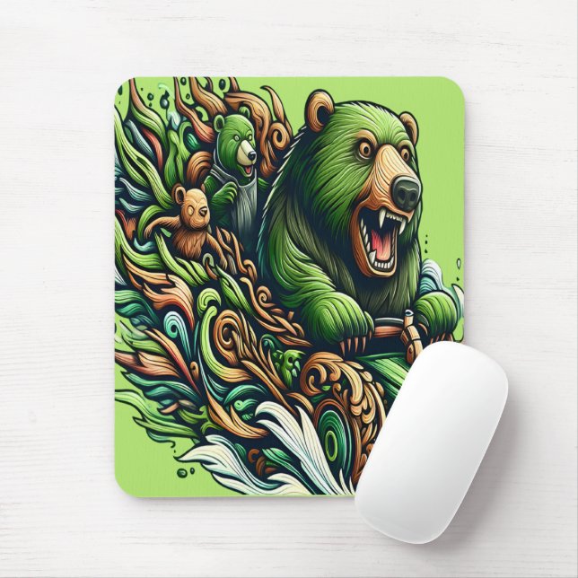 Mousepad Ursos Animados Dirigindo um Carro Verde (Com mouse)