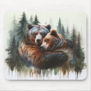 Mousepad Ursos de Aquarela & Árvores Rusticidade Selvagem