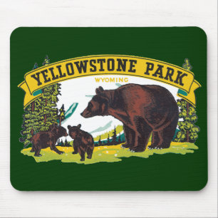 Mousepad Ursos de Brown do vintage no parque nacional de