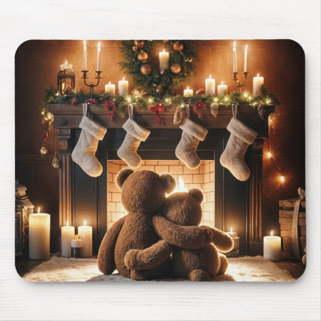 Mousepad Ursos De Teddy Em Frente A Uma Lareira De Natal (Frente)