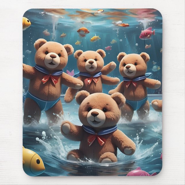 Mousepad Ursos de Teddy Nadando numa Piscina de Peixe (Frente)