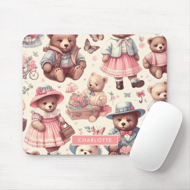 Mousepad Ursos de Vintagem Cura Sem Costura (Com mouse)