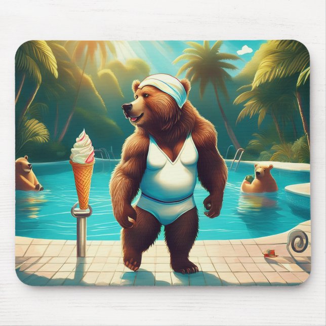 Mousepad Ursos Grizzly Na Piscina (Frente)
