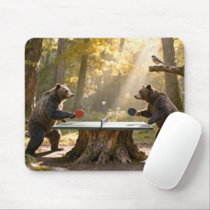 Mousepad Ursos Jogando Ping Pong em uma Floresta
