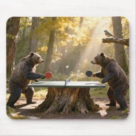 Mousepad Ursos Jogando Ping Pong em uma Floresta
