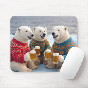 Mousepad Ursos Polares em Festa Vestindo Suéteres Feios de 
