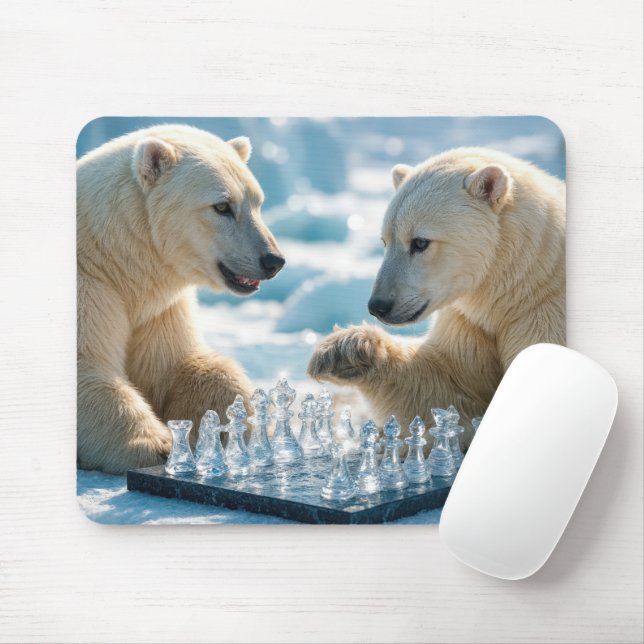 Mousepad Ursos Polares Jogando Xadrez (Com mouse)