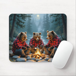 Mousepad Ursos Rostando Márshmallow em uma fogueira