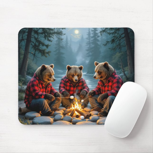 Mousepad Ursos Rostando Márshmallow em uma fogueira (Com mouse)