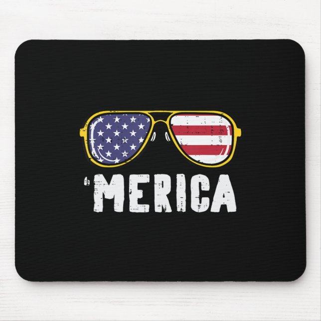 Mousepad US Flag Sunglass Merica Memorial Day Men W (Frente)