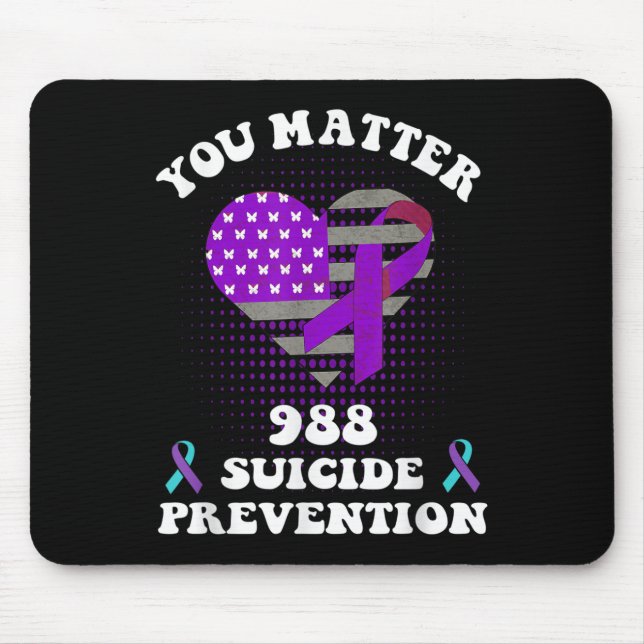 Mousepad Us Flag You 988 Suicide Prevention Awareness Ribbo (Frente)