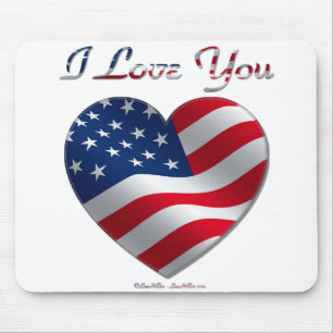 Mousepad USA Flag Heart I Love You