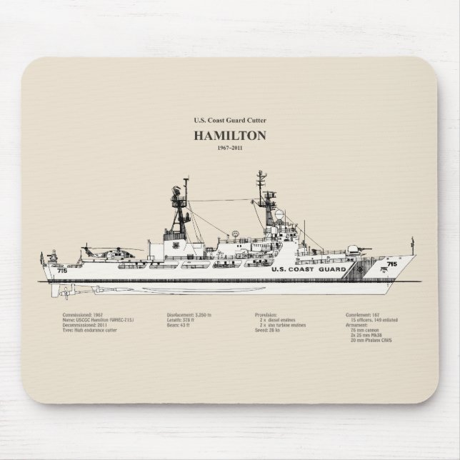 Mousepad USCG Cutter Hamilton whec- 715 - SBD (Frente)