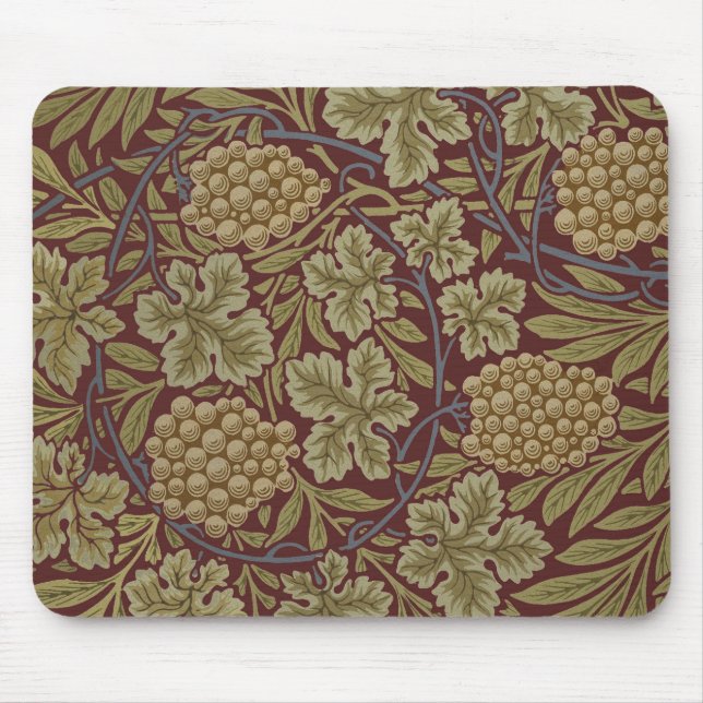Mousepad Uva de Videira de William Morris Vermelho Verde Ar (Frente)