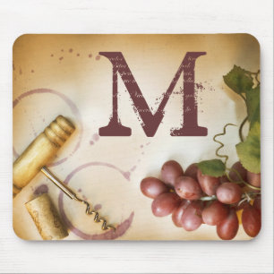 Mousepad Uvas de Vinho Vermelho Monograma Monograma Placa I