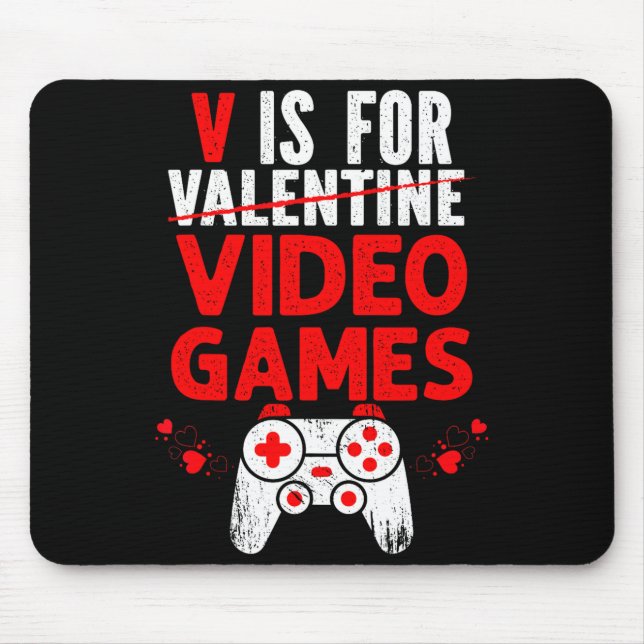 Mousepad V é para valentines de videogames engraçado garoto (Frente)