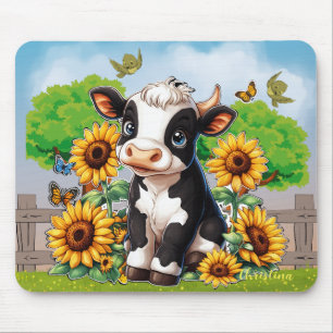 Mousepad Vaca-Bebê-Cute e Girassóis