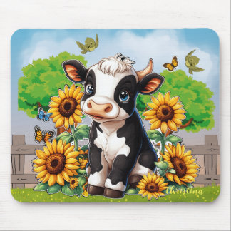 Mousepad Vaca-Bebê-Cute e Girassóis