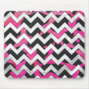 Mousepad Vaca Chevron, rosa quente e Impressão preto