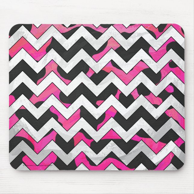 Mousepad Vaca Chevron, rosa quente e Impressão preto (Frente)
