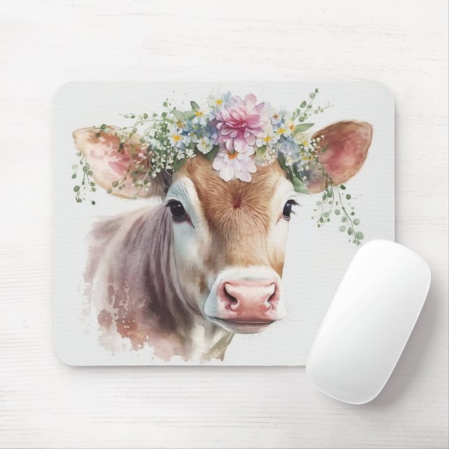 Mousepad Vaca com Cabeça Floral (Com mouse)