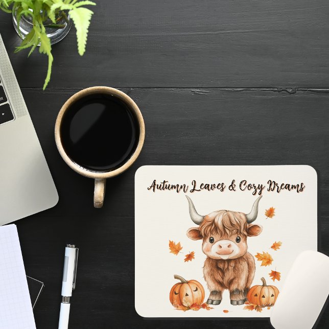 Mousepad Vaca das Terras Altas Cheias do outono (Criador carregado)