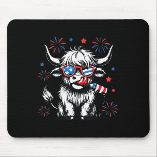 Mousepad Vaca das Terras Altas Fofa 4 de Julho Bandeira dos