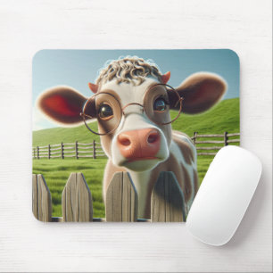 Mousepad Vaca De Cartoon Com Óculos