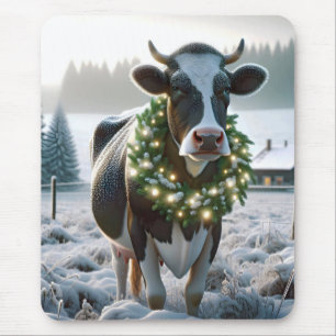 Mousepad Vaca de Holstein de Natal com Wreath