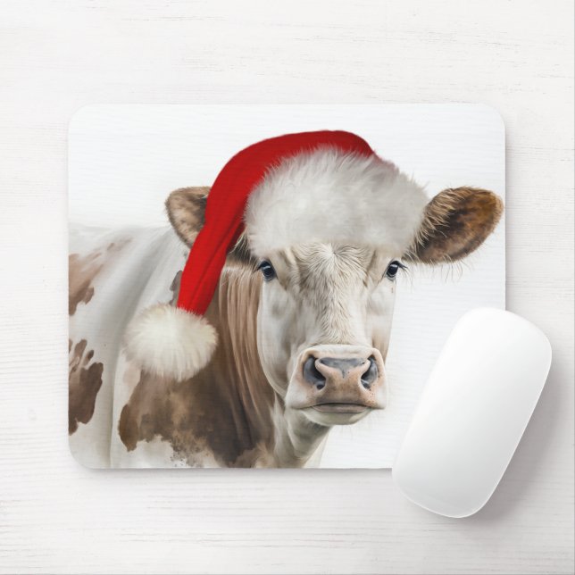 Mousepad Vaca de Natal com Papai Noel (Com mouse)